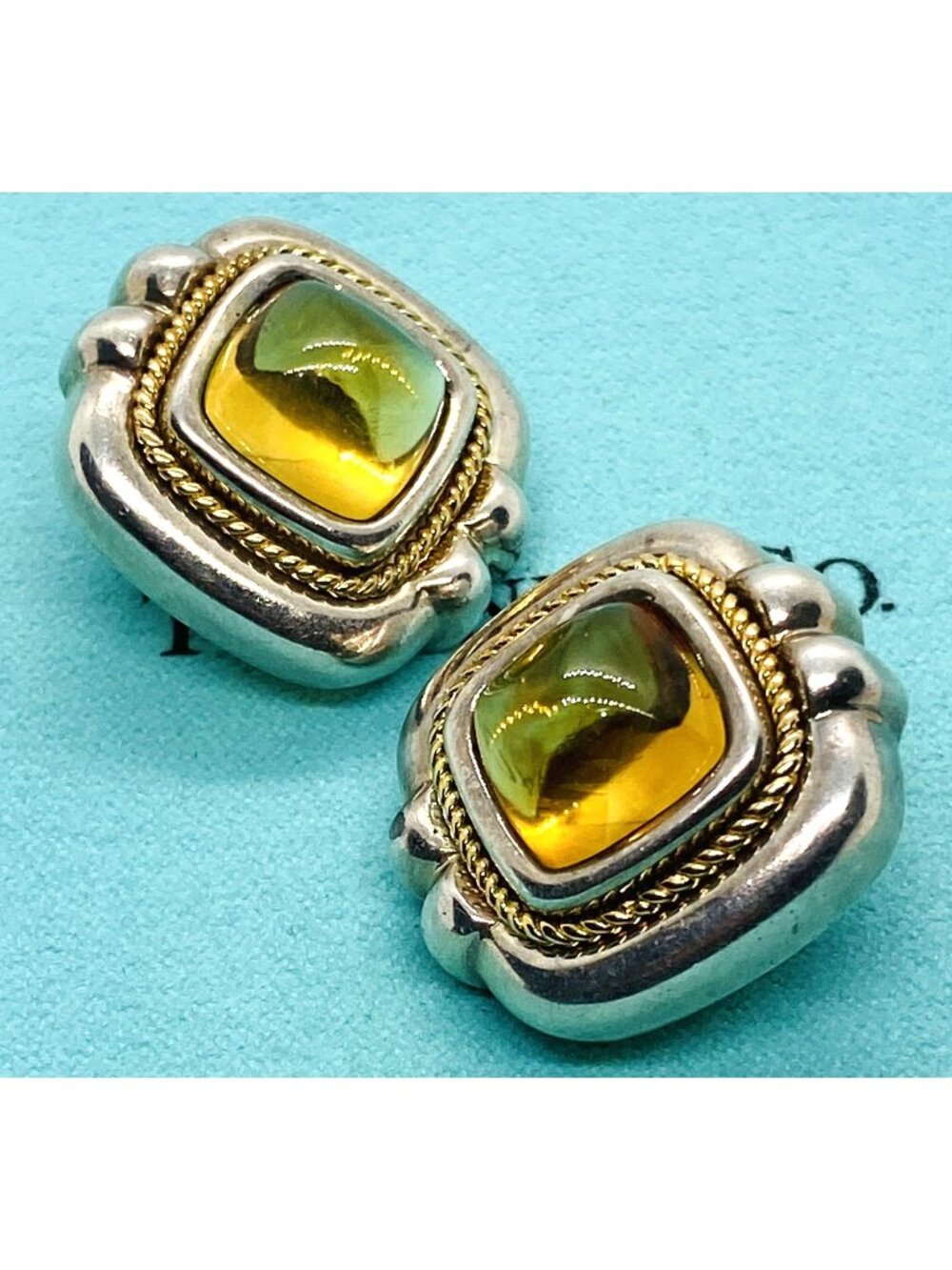 Tiffany & Co Citrine Square Rope Earings LARGE SIZE 26x24mm 18k 925